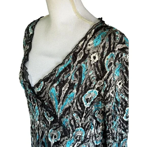 Vintage Alberto Makali Size XL Multicolor Lace Trim Long Sleeve Top Blouse - Picture 3 of 11